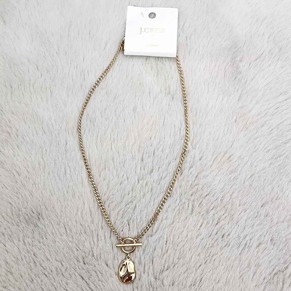 NEW J. Crew Hammered Gold T-Bar Pendant Necklace Double Strand